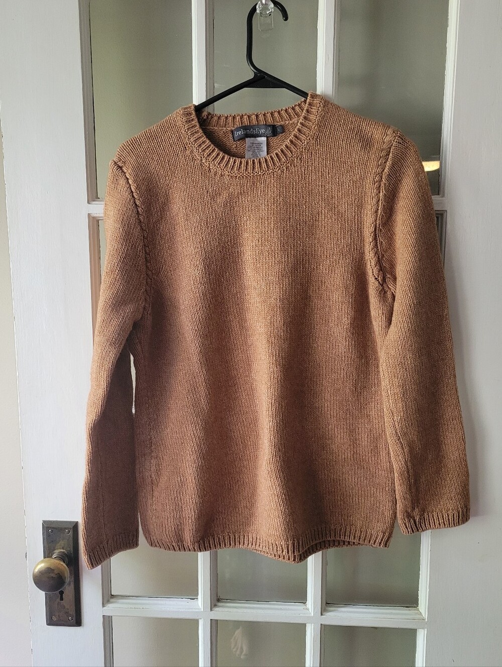 Irelands Eye Women's Lambswool Blend Tan/brown Round Neck Pullover Sweater
